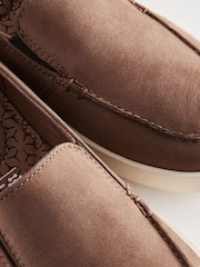 Taupe Brown Contrast Sole Leather Loafers - Image 5 of 5