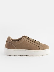 Neutral Stone Lace Up Leather Smart Trainers - Image 2 of 6