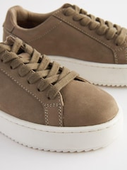 Neutral Stone Lace Up Leather Smart Trainers - Image 5 of 6