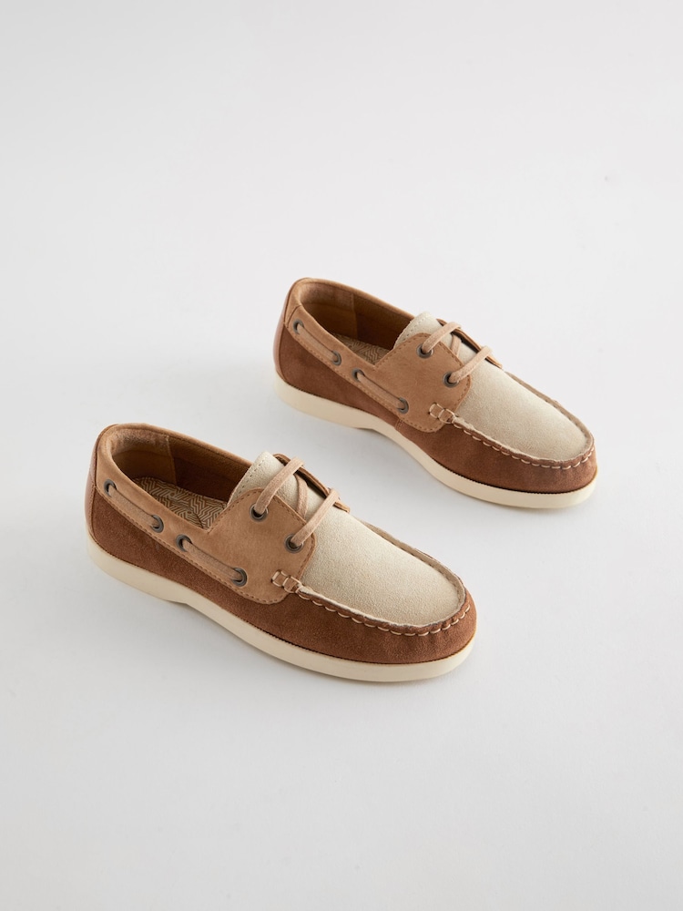Neutral Leather Boat Shoes - Image 1 of 5 Neutral Leather Boat Shoes - Image 1 of 5