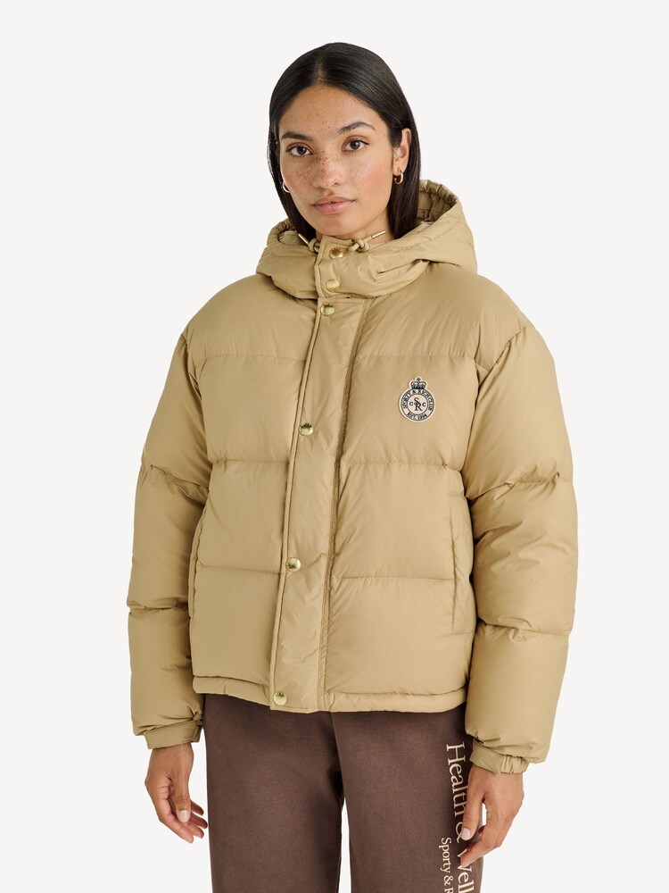 Sporty & Rich Brown Crown Logo Hooded Puffer Jacket - Image 1 of 6