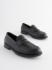 Black Weave Detail Loafers - Image 1 of 6