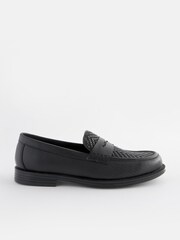 Black Weave Detail Loafers - Image 2 of 6