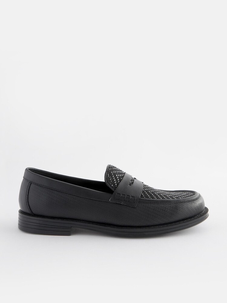 Black Weave Detail Loafers - Image 2 of 6