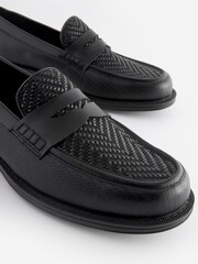 Black Weave Detail Loafers - Image 3 of 6