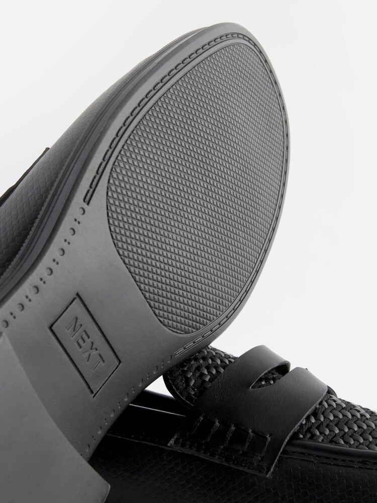 Black Weave Detail Loafers - Image 6 of 6