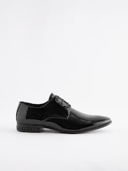 Black High Shine Jewel Trim Patent Derby Shoes - Image 2 of 5