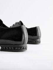 Black High Shine Jewel Trim Patent Derby Shoes - Image 4 of 5