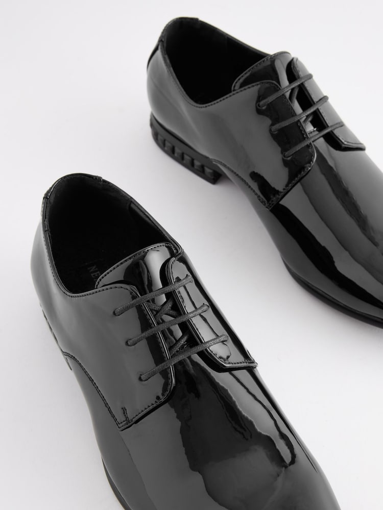 Black High Shine Jewel Trim Patent Derby Shoes - Image 5 of 5