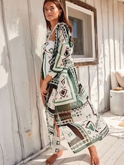 White Geo Maxi Beach Shirt Cover-Up - Image 1 of 10