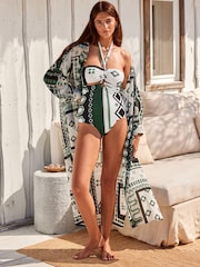 White Geo Maxi Beach Shirt Cover-Up - Image 3 of 10