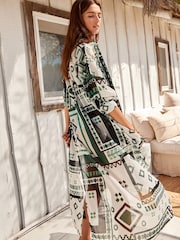 White Geo Maxi Beach Shirt Cover-Up - Image 5 of 10