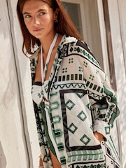 White Geo Maxi Beach Shirt Cover-Up - Image 6 of 10