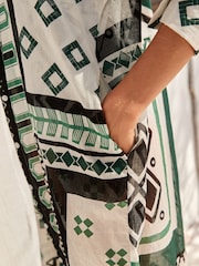 White Geo Maxi Beach Shirt Cover-Up - Image 7 of 10