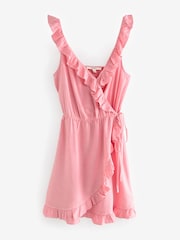 Washed Pink Mini Wrap Summer Dress - Image 5 of 6