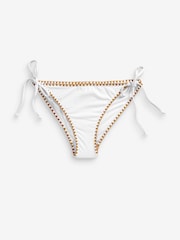 Weiß/Gold - Seitlich gebundene Bikinihose mit Stickerei - Bild 5 von 6