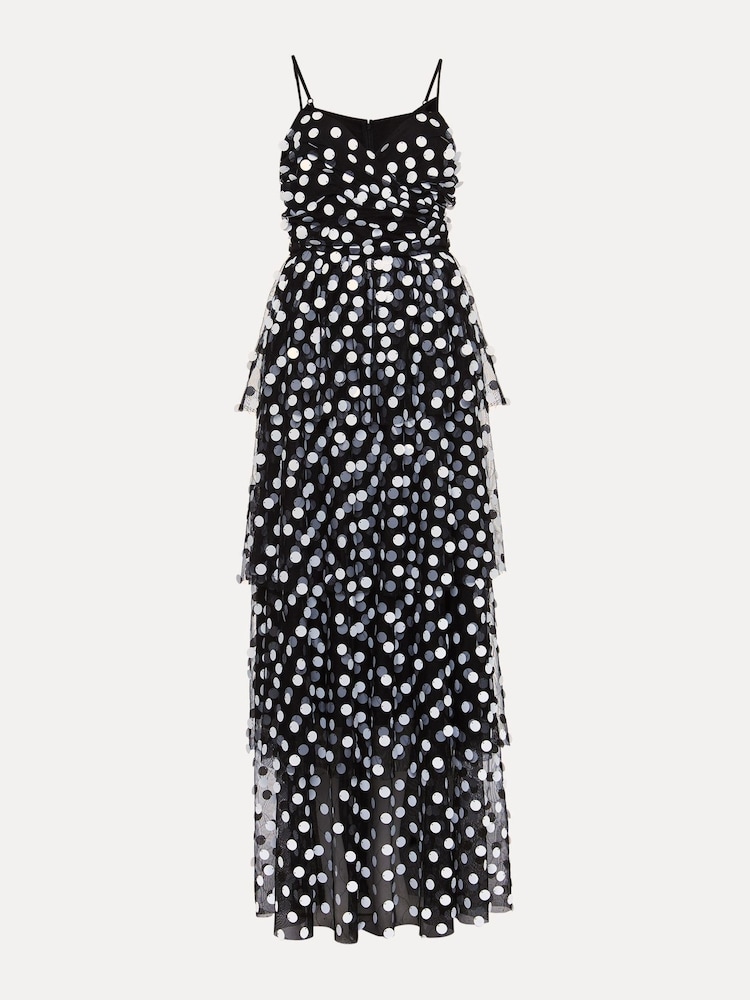 Phase Eight Black Polka Dot Avianna Tulle Maxi Dress - Image 6 of 6