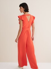 Phase Eight Orange Kallie V-Neck Frill Jumpsuit - Image 2 of 6