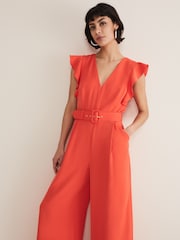 Phase Eight Orange Kallie V-Neck Frill Jumpsuit - Image 3 of 6