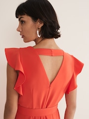 Phase Eight Orange Kallie V-Neck Frill Jumpsuit - Image 4 of 6