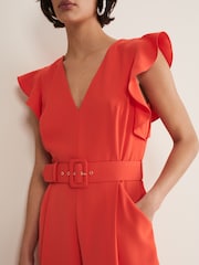 Phase Eight Orange Kallie V-Neck Frill Jumpsuit - Image 5 of 6