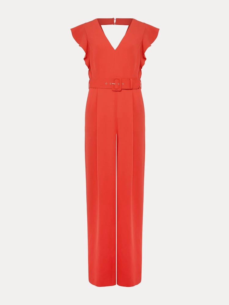 Phase Eight Orange Kallie V-Neck Frill Jumpsuit - Image 6 of 6