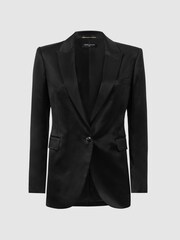 Reiss Black Lily Satin Single Breasted Blazer - Image 3 of 8