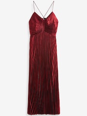 Red Pleated Metallic Midi Dress - Image 5 of 6