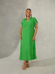 Live Unlimited Curve Green Flutter Sleeve Dress - Image 4 of 7