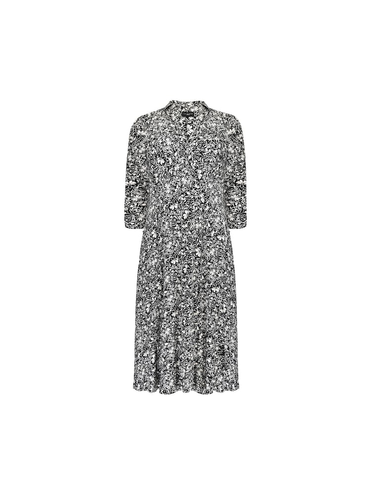 Live Unlimited Mono Floral Jersey Wrap Black Dress With Collar - Image 5 of 5