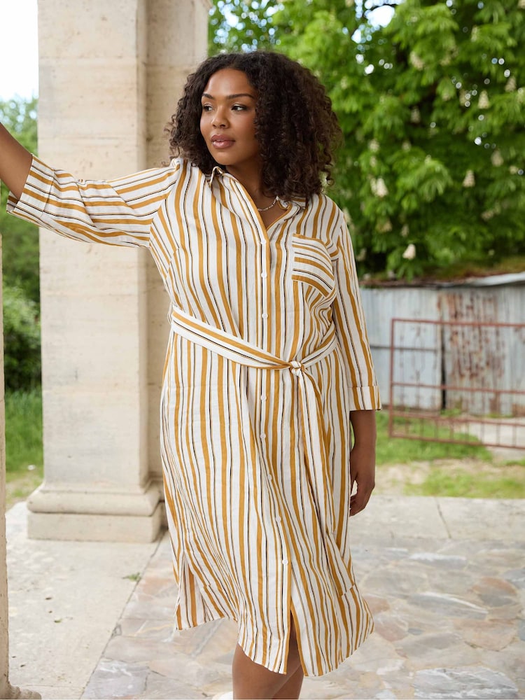 Live Unlimited Natural Stripe Shirt Dress - Image 2 of 7