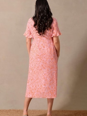 Live Unlimited Orange Linear Floral Shirred Waist Midi Dress - Image 5 of 7