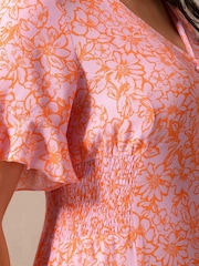 Live Unlimited Orange Linear Floral Shirred Waist Midi Dress - Image 6 of 7