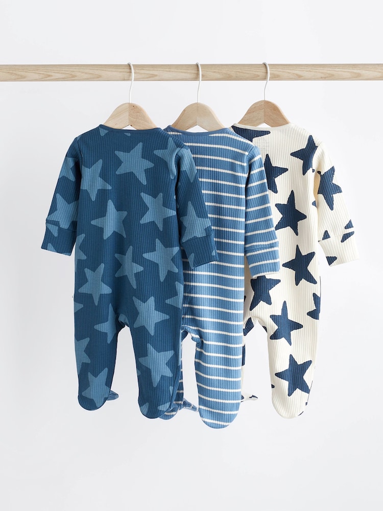 Mornarsko moda z zvezdami - dojenček z zadrgo 100% bombažnih spalnih pajacev 3 Pack (0mesecev-2yrs) - Slika 2 iz 10