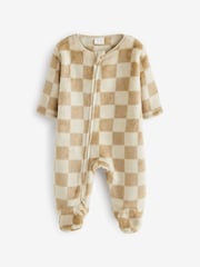 Neutral Checkerboard Baby Fleece Sleepsuit - Image 1 of 4