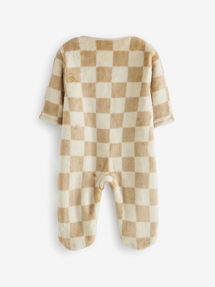 Neutral Checkerboard Baby Fleece Sleepsuit - Image 2 of 4 Neutral Checkerboard Baby Fleece Sleepsuit - Image 2 of 4