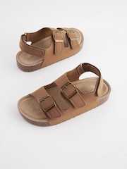 Tan Brown Standard Fit (F) Double Buckle Cushioned Footbed Sandals - Image 1 of 6
