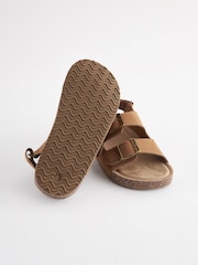 Tan Brown Standard Fit (F) Double Buckle Cushioned Footbed Sandals - Image 4 of 6