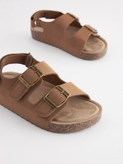 Tan Brown Standard Fit (F) Double Buckle Cushioned Footbed Sandals - Image 5 of 6