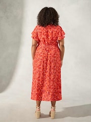 Live Unlimited Curve Red Floral Flutter Sleeve Dress - Image 2 of 4