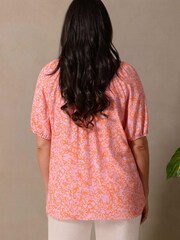 Live Unlimited Curve Orange Linear Floral Short Sleeve Blouse - Image 4 of 6