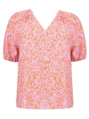 Live Unlimited Curve Orange Linear Floral Short Sleeve Blouse - Image 6 of 6