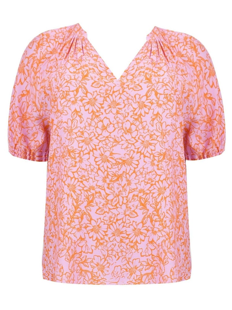 Live Unlimited Curve Orange Linear Floral Short Sleeve Blouse - Image 6 of 6