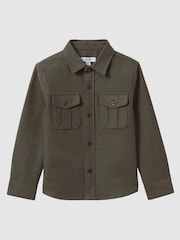 Reiss Pine Green Thomas Senior Brushed Cotton Patch Pocket Overshirt - Image 2 of 6