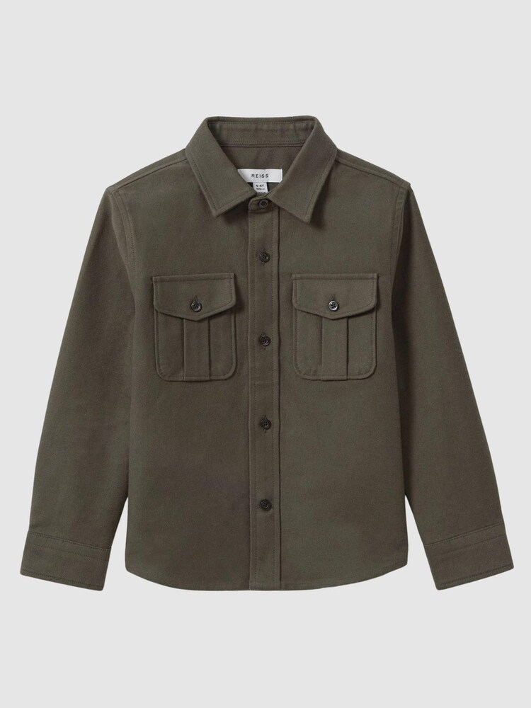 Reiss Pine Green Thomas Senior Brushed Cotton Patch Pocket Overshirt - Image 2 of 6