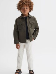 Reiss Pine Green Thomas Senior Brushed Cotton Patch Pocket Overshirt - Image 3 of 6