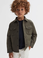 Reiss Pine Green Thomas Senior Brushed Cotton Patch Pocket Overshirt - Image 4 of 6