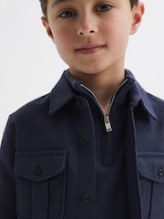 Reiss Eclipse Blue Thomas 9-14 yrs Brushed Cotton Patch Pocket Overshirt - Image 1 of 6