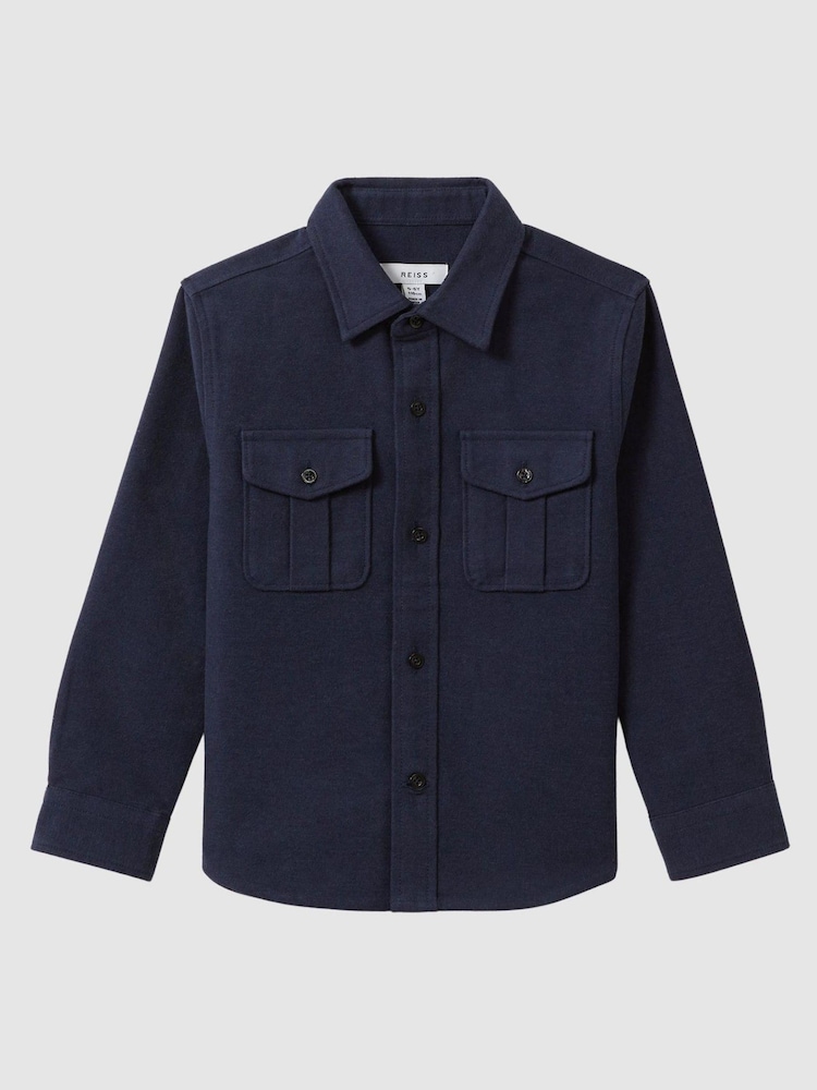 Reiss Eclipse Blue Thomas 9-14 yrs Brushed Cotton Patch Pocket Overshirt - Image 2 of 6