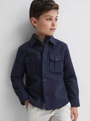 Reiss Eclipse Blue Thomas 9-14 yrs Brushed Cotton Patch Pocket Overshirt - Image 3 of 6